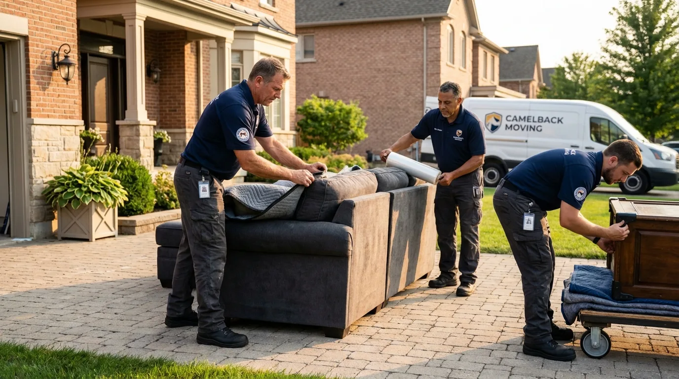 Large estate moving crew wrapping furniture in Colchester, IL